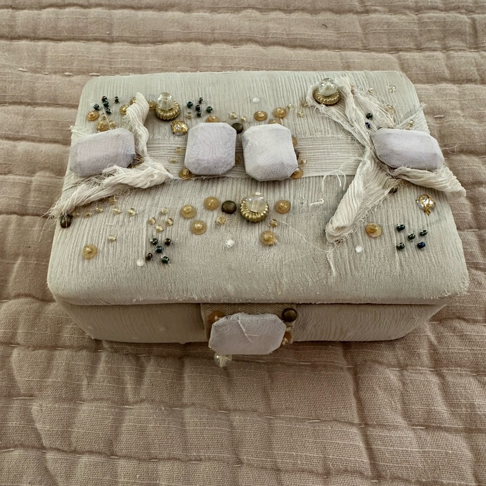 Anthropologie Beige Embellished Jewelry Box